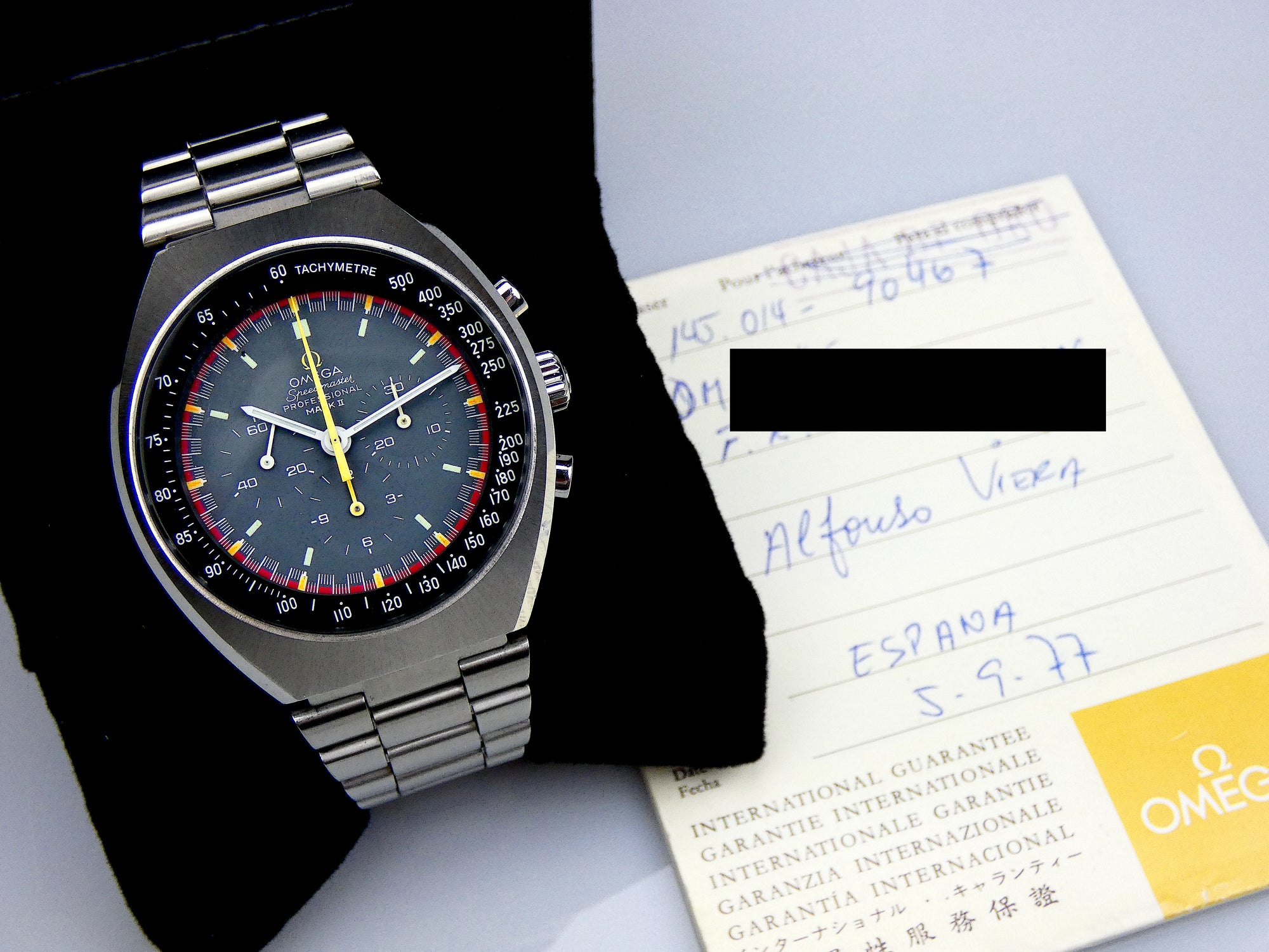 SOLD Speedmaster Mark Ii + papers / serviced by Omega / polished / 1977