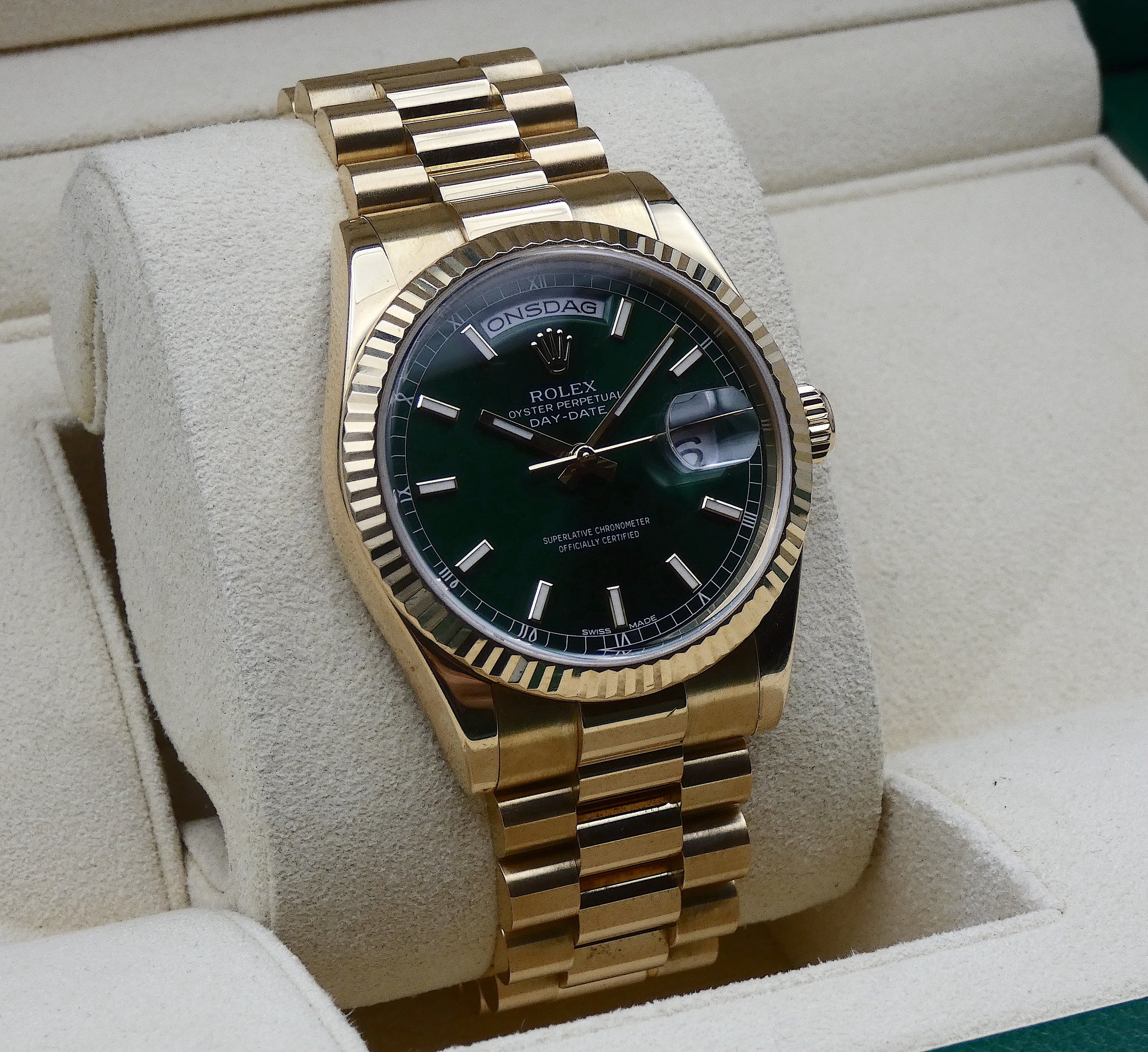 SOLD 118238 Rolex Day-Date &quot;President&quot; Money Green Full Set mint